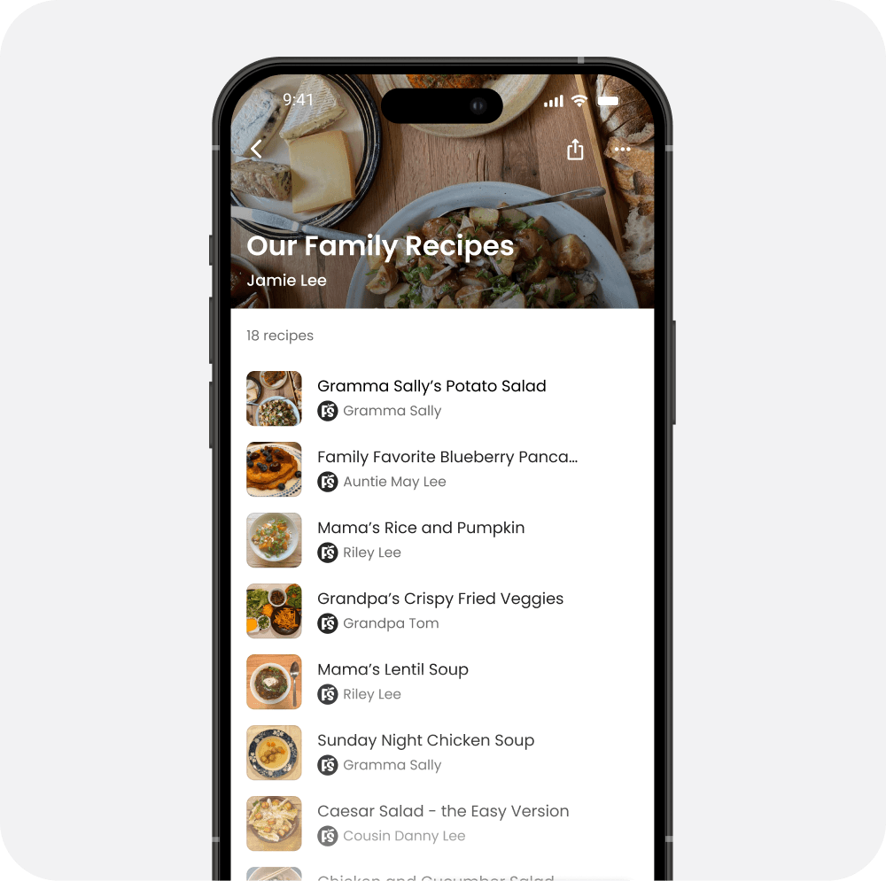 A family recipe collection open in the app